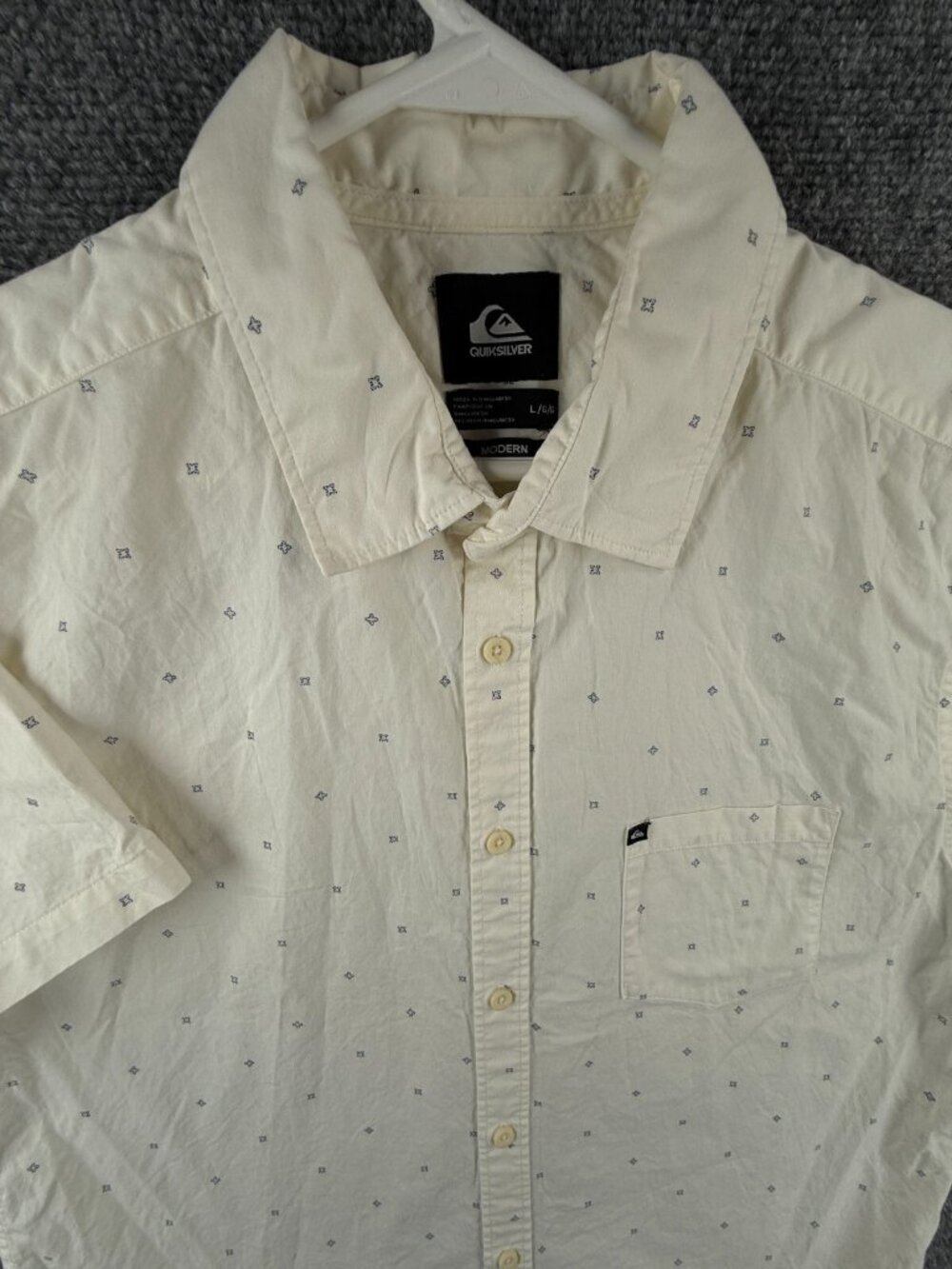 Quiksilver Quicksilver Button Up Shirt Men Short Sleeve Ivory Modern Fit Large
